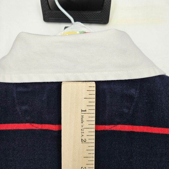 J Crew Rugby Shirt Mens Medium Oarsman Striped Blue Button Up Elbow Patch - Picture 9 of 10